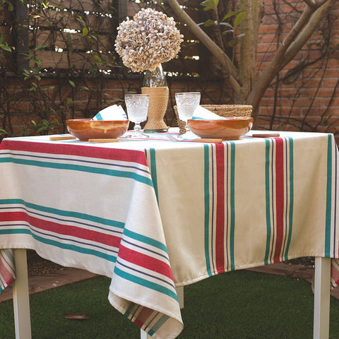 Mantel-Servilletas-Igueldo-Algodon-hosteleria-rojo-verde