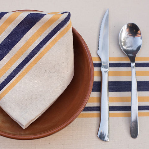 Mantel-Servilletas-Rosellon-Algodon-hosteleria-azul-amarillo